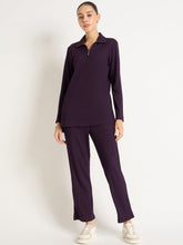 Deep Purple Waffle Knit High Neck Co-Ord Set