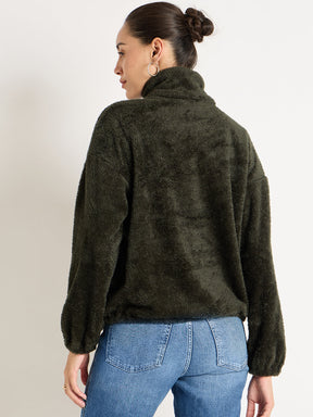 Olive Zip-Up Fur Jacket