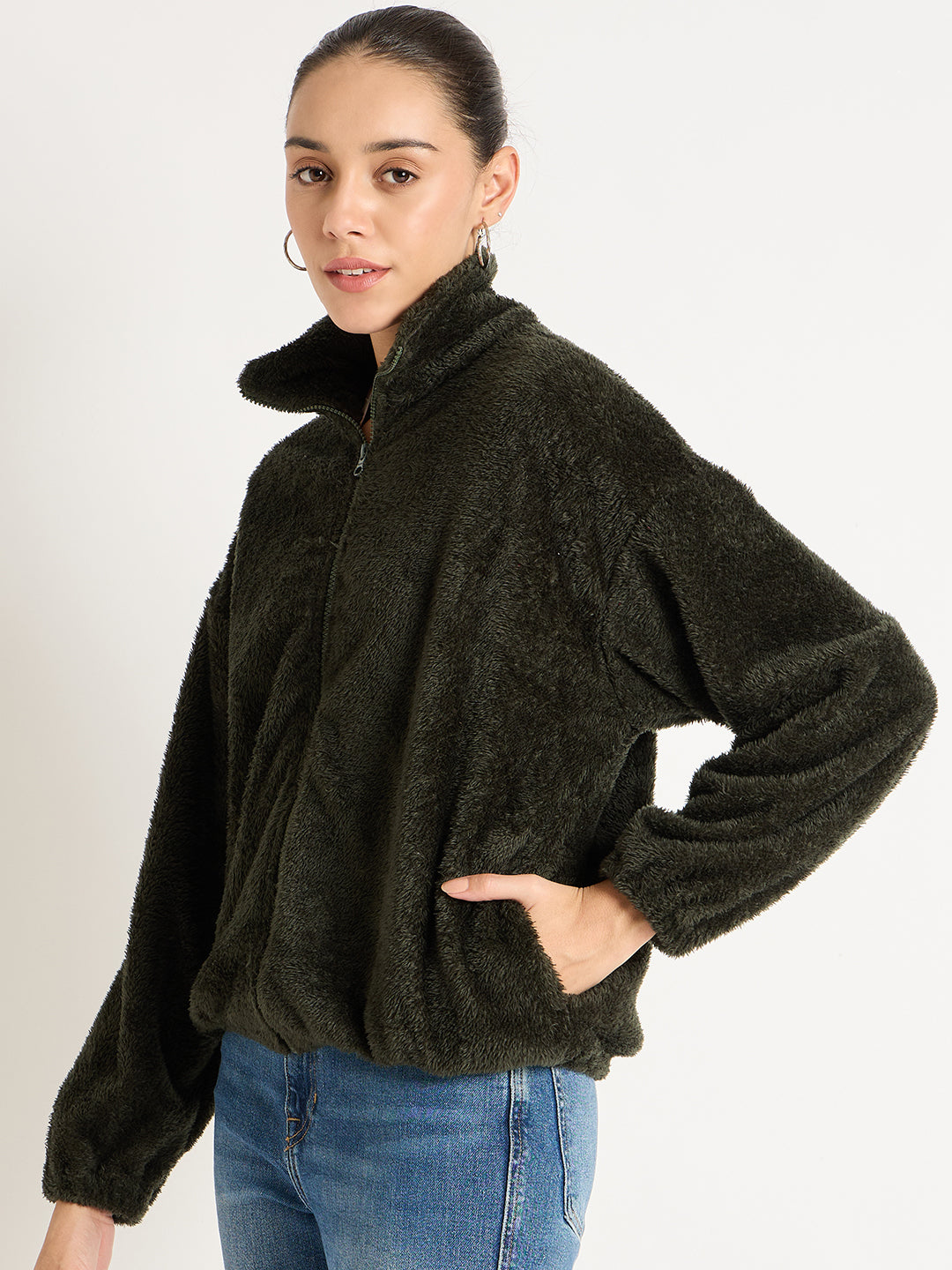 Olive Zip-Up Fur Jacket