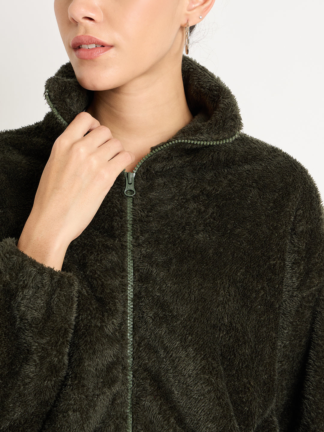 Olive Zip-Up Fur Jacket