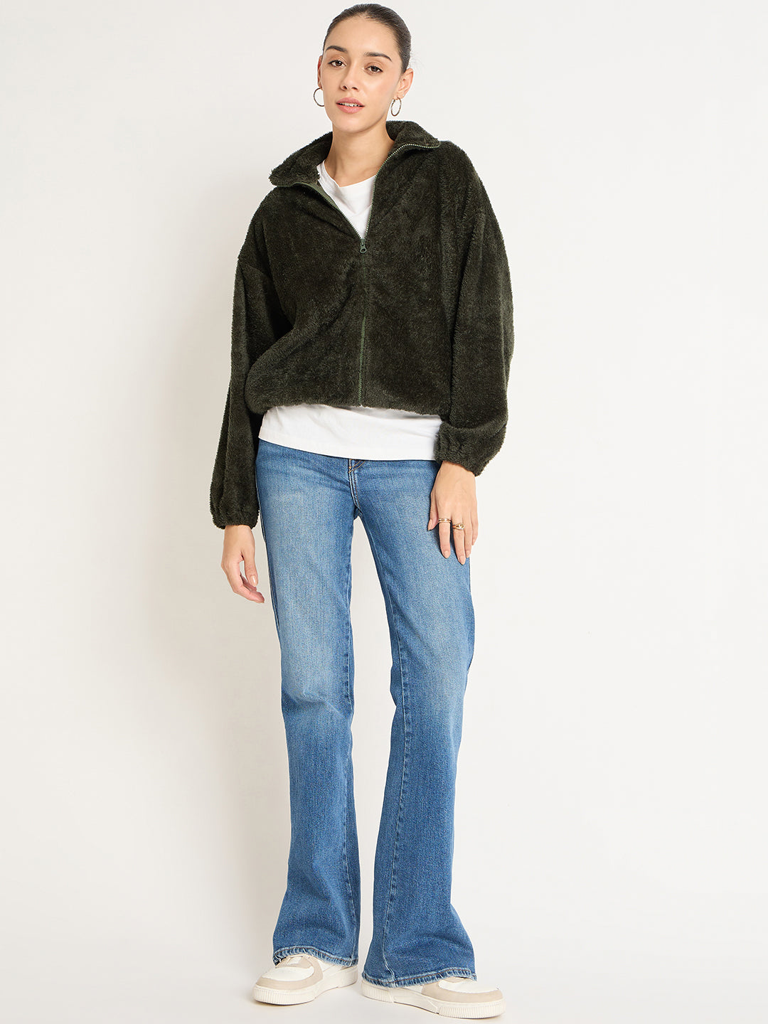 Olive Zip-Up Fur Jacket