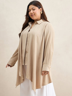 Beige Asymmetric Button Down Shirt