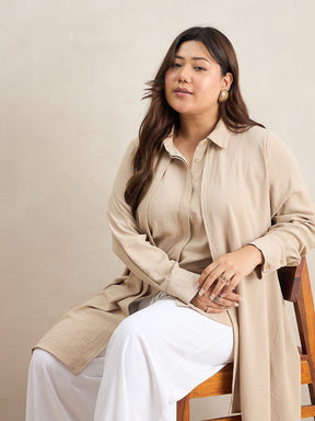 Beige Asymmetric Button Down Shirt