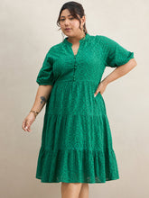 Green Cotton Schiffli Button Down Midi Dress