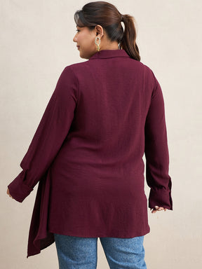 Wine Asymmetric Button Down Shirt