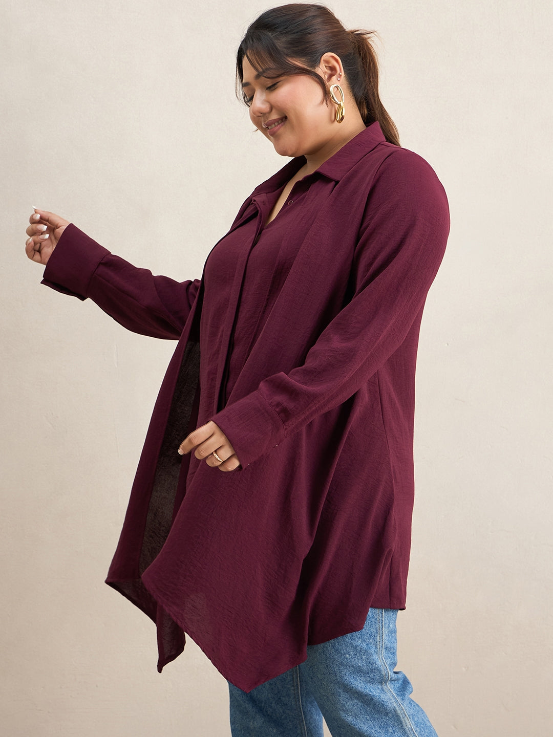 Wine Asymmetric Button Down Shirt