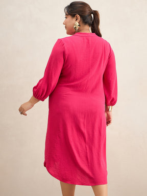 Hot Pink Button Down Midi Dress