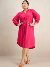 Hot Pink Button Down Midi Dress