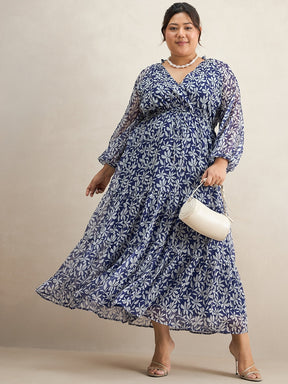 Blue Floral Print Tiered Maxi Dress