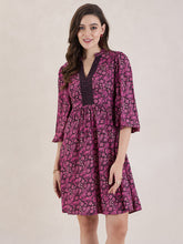 Wine Paisley Print Lace Knee Length Dress