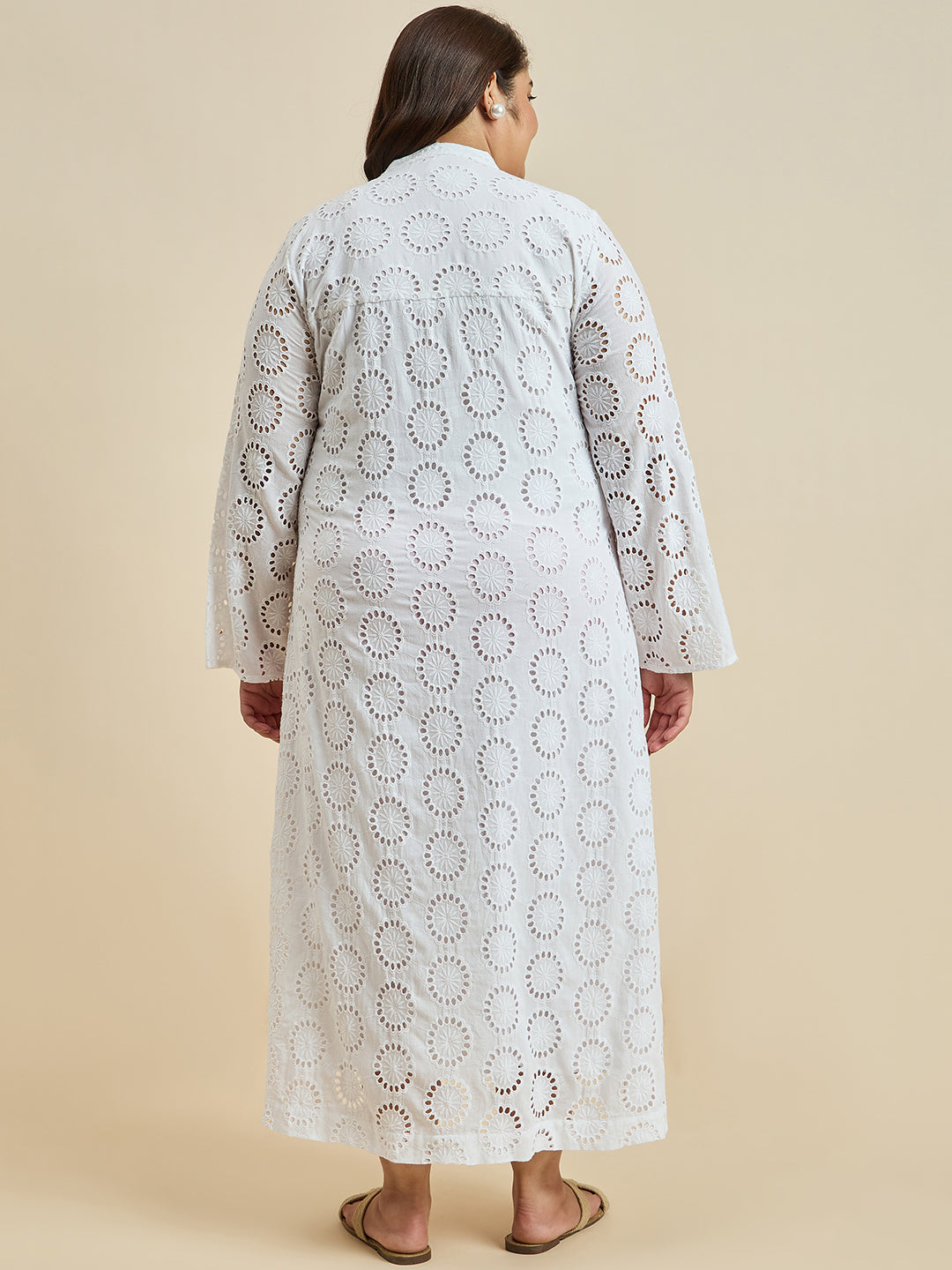 White Cotton Schiffli Shirt Maxi Dress