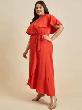 Orange Wrap Formal Maxi Dress