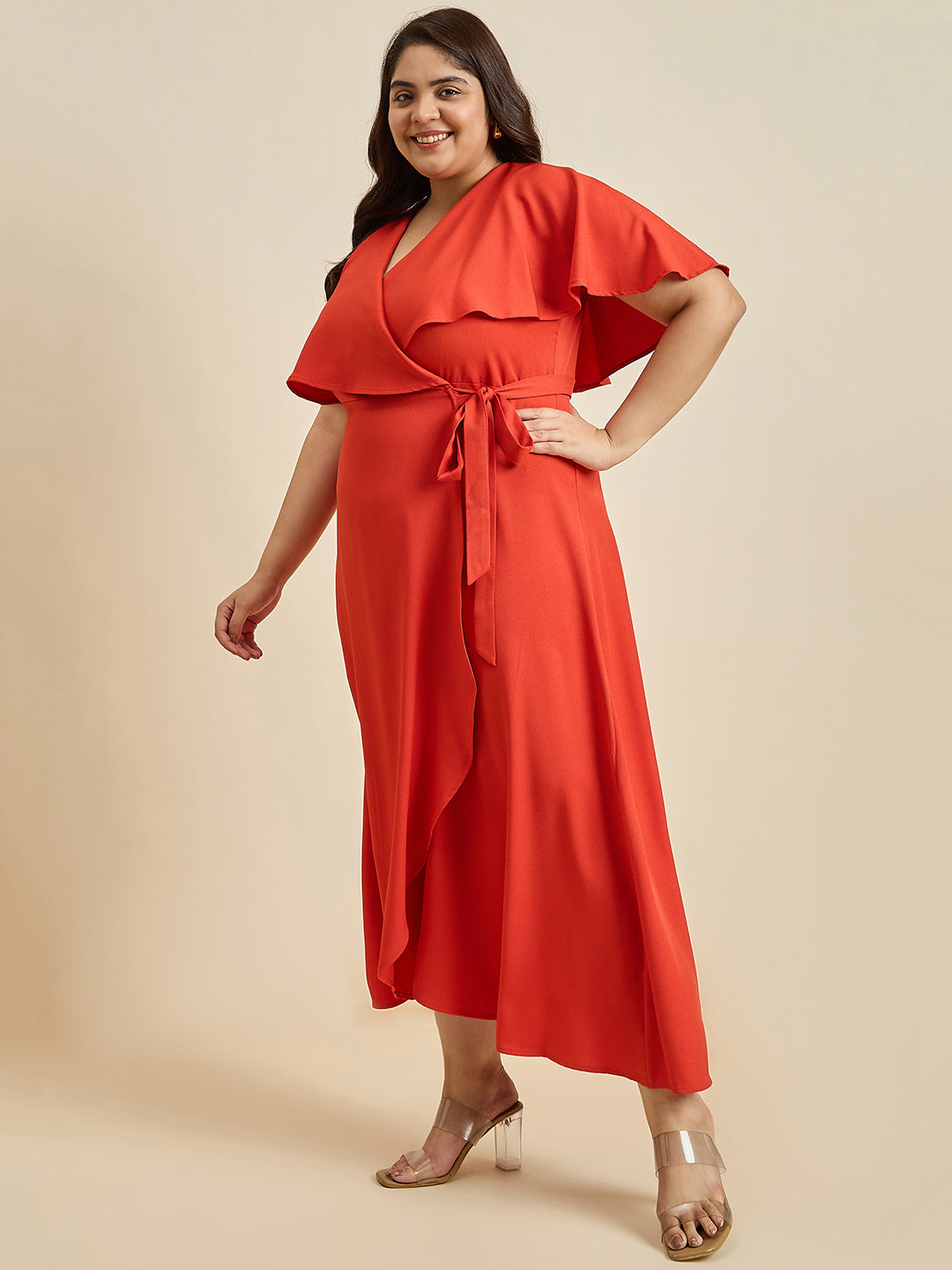 Orange Wrap Formal Maxi Dress