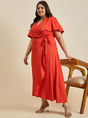 Orange Wrap Formal Maxi Dress