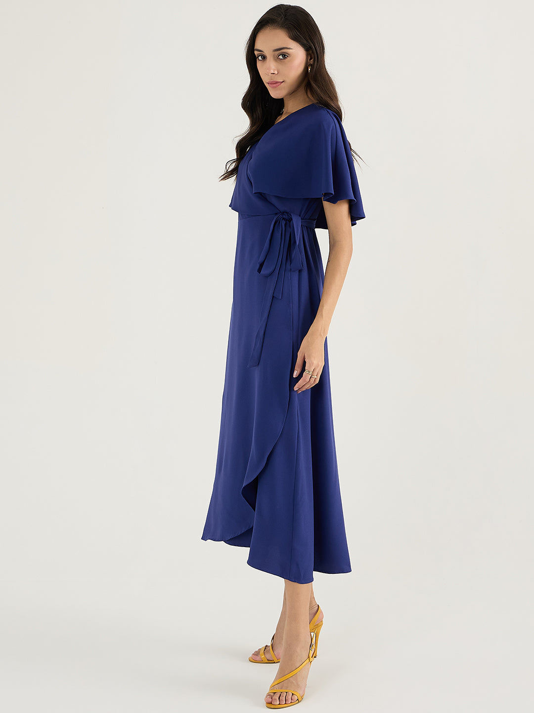 Ink Blue Wrap Formal Maxi Dress