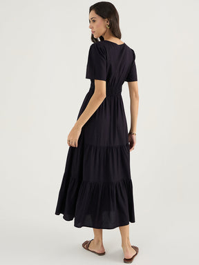 Black Dobby Tiered Maxi Dress