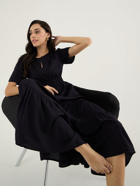 Black Dobby Tiered Maxi Dress