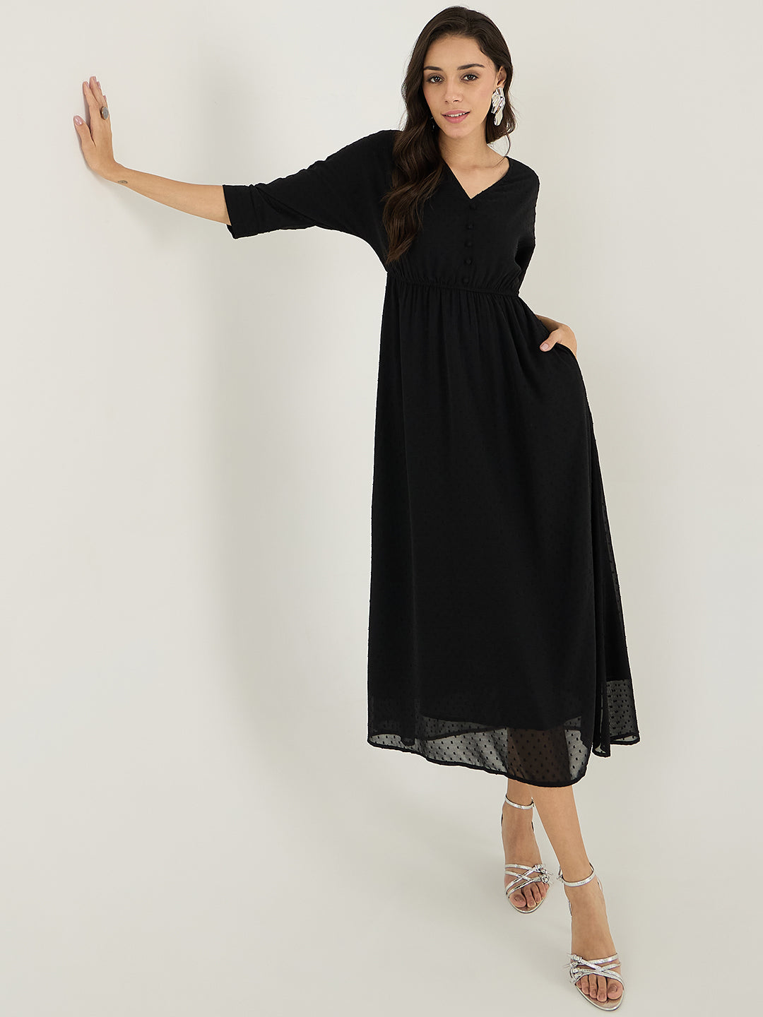 Black Swiss Dot Maxi Dress