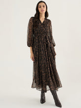 Black Leaf Print Wrap Maxi Dress