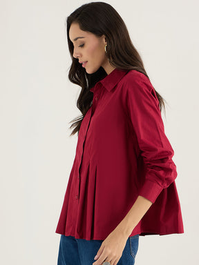 Cranberry Pleated Aline Poplin Shirt