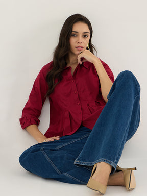 Cranberry Pleated Aline Poplin Shirt