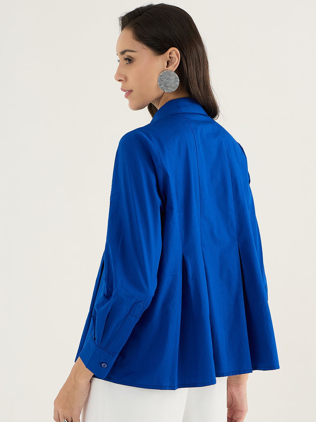 Royal Blue Pleated Aline Poplin Shirt