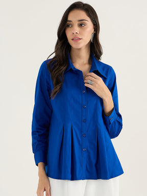 Royal Blue Pleated Aline Poplin Shirt