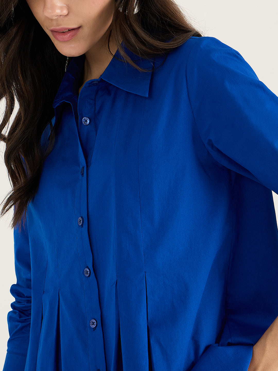 Royal Blue Pleated Aline Poplin Shirt