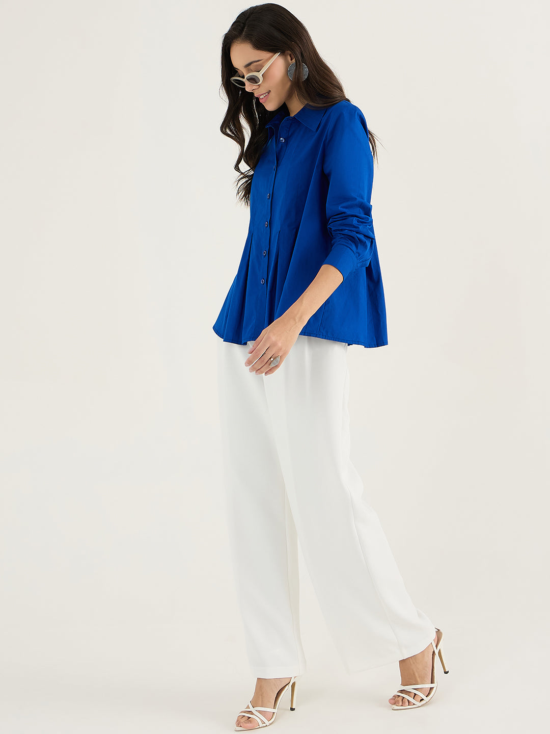 Royal Blue Pleated Aline Poplin Shirt