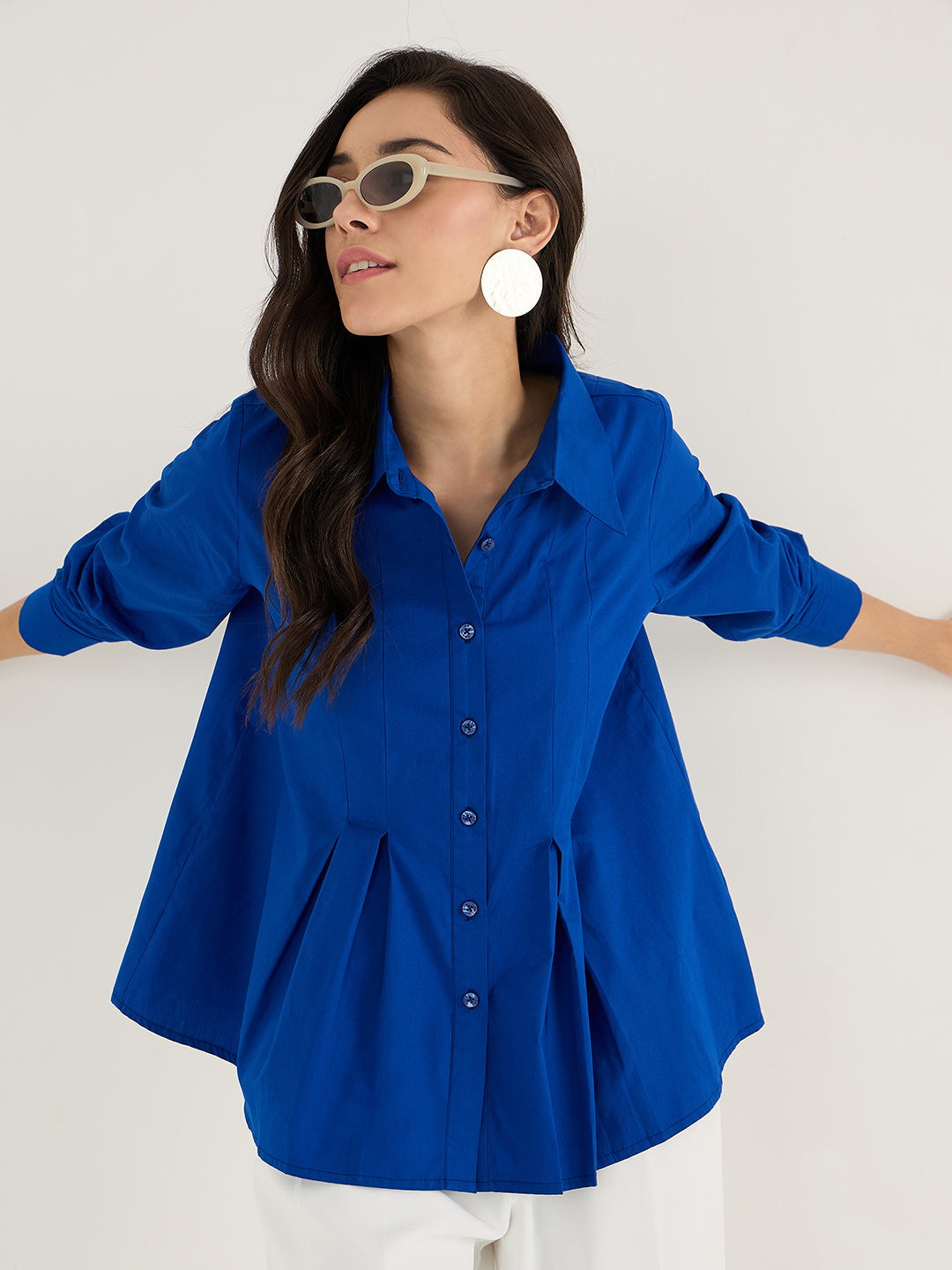 Royal Blue Pleated Aline Poplin Shirt