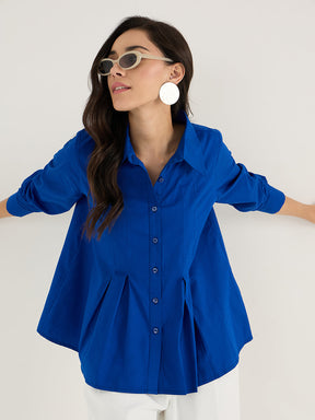 Royal Blue Pleated Aline Poplin Shirt