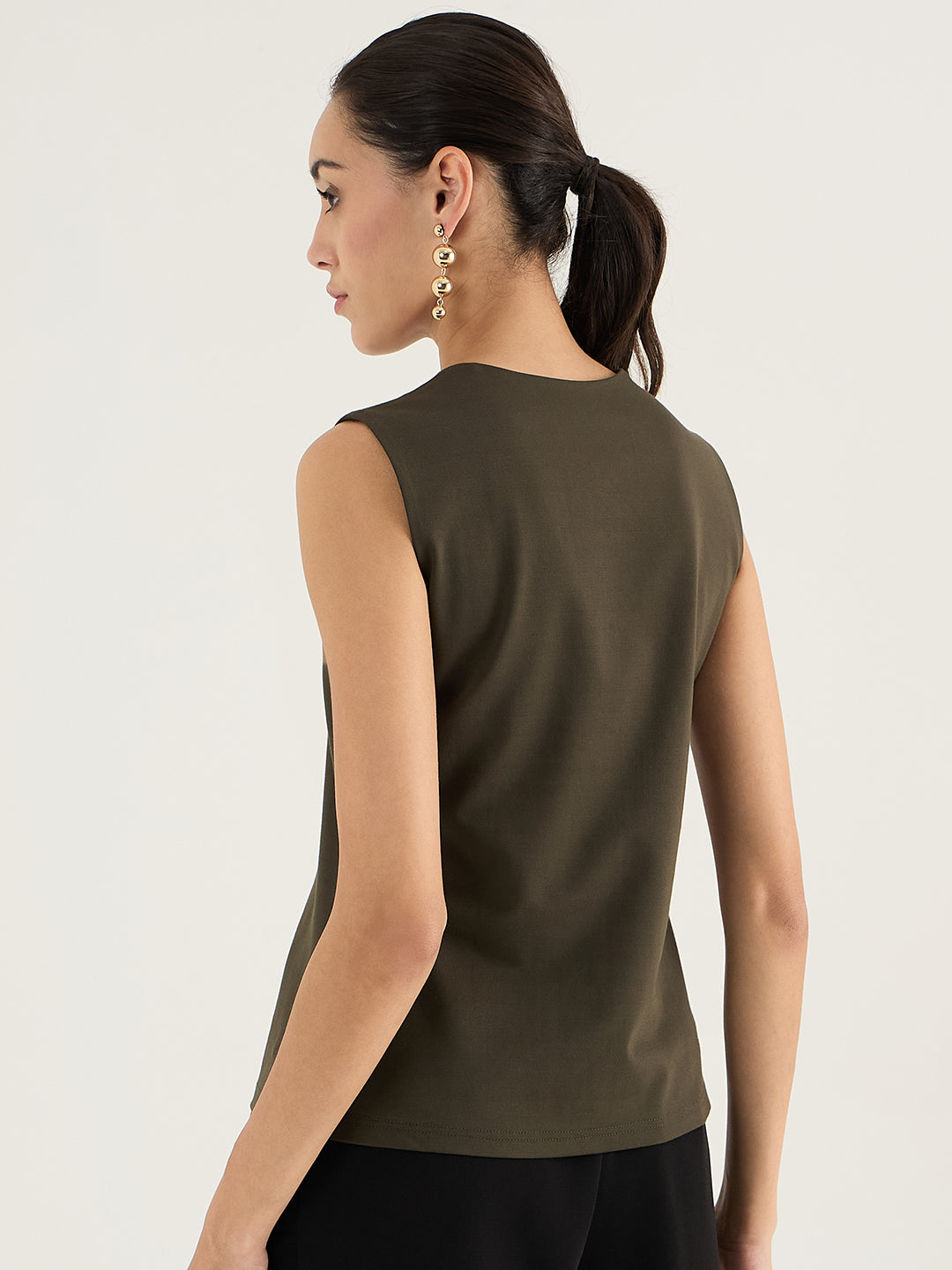 Olive Square Neck Sleeveless Top