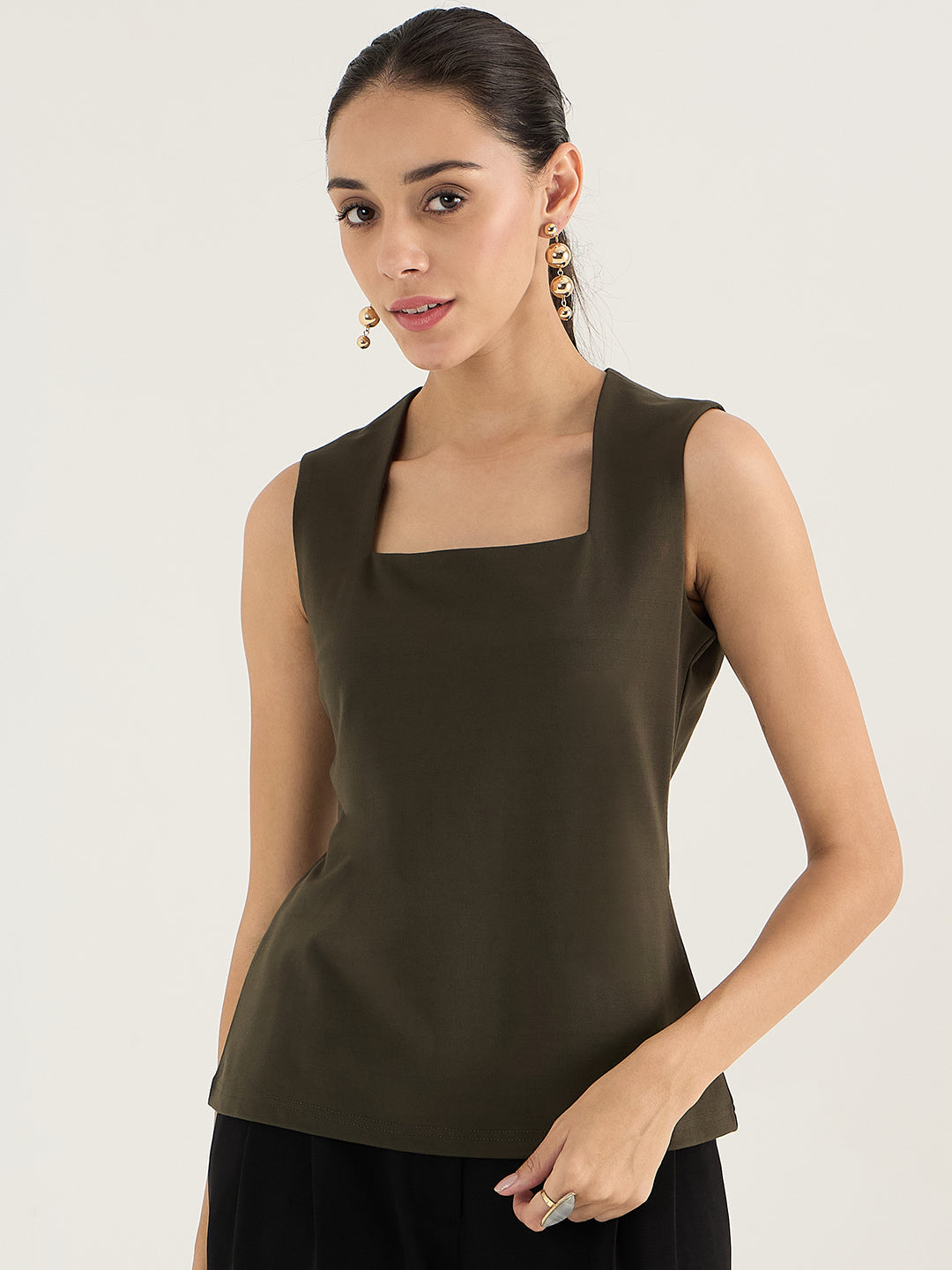 Olive Square Neck Sleeveless Top