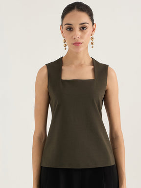 Olive Square Neck Sleeveless Top