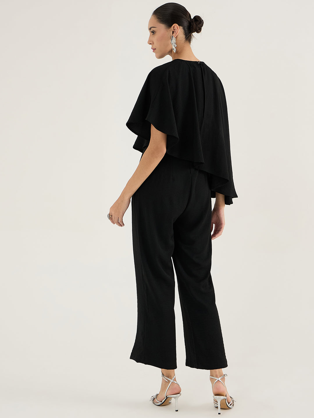 Black Crepe Jumpsuit With Cape