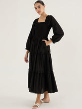 Black Cotton Smocked Maxi Dress