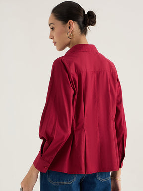 Cranberry Half Zipper Poplin Top