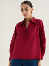 Cranberry Half Zipper Poplin Top