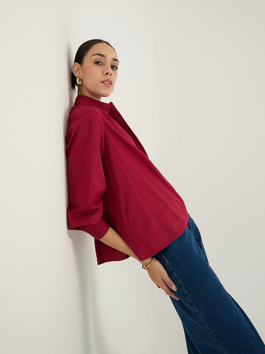 Cranberry Half Zipper Poplin Top