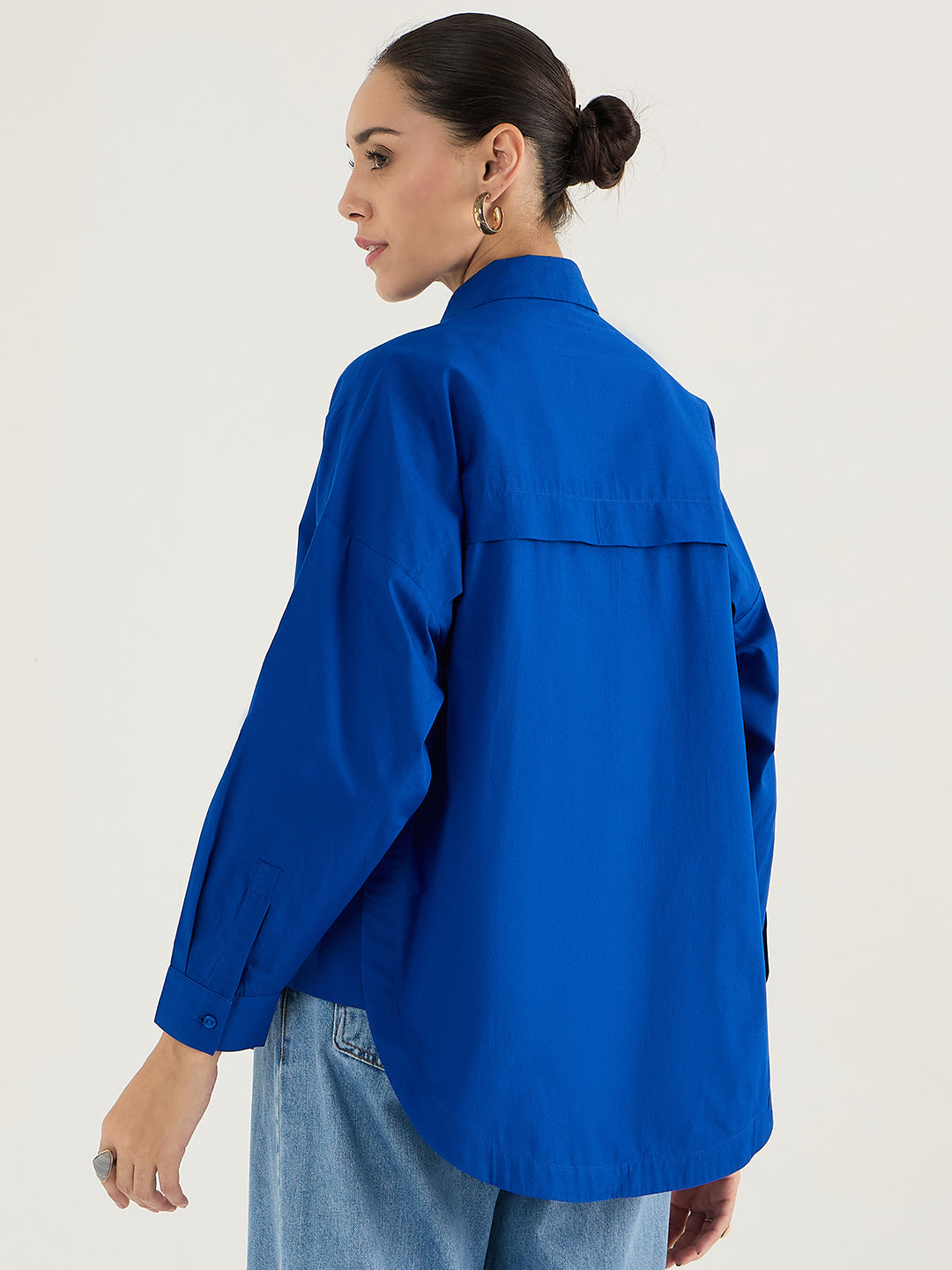 Royal Blue  Back Pleat Detail Poplin Shirt