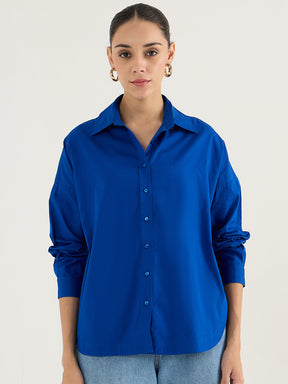 Royal Blue  Back Pleat Detail Poplin Shirt