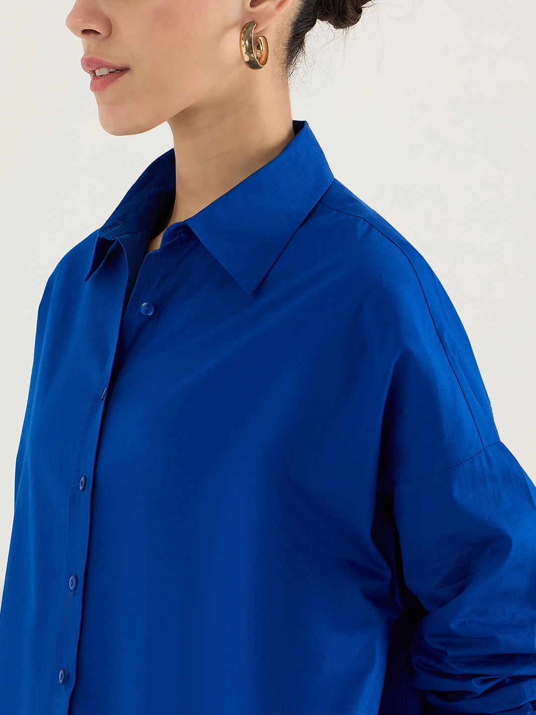 Royal Blue  Back Pleat Detail Poplin Shirt