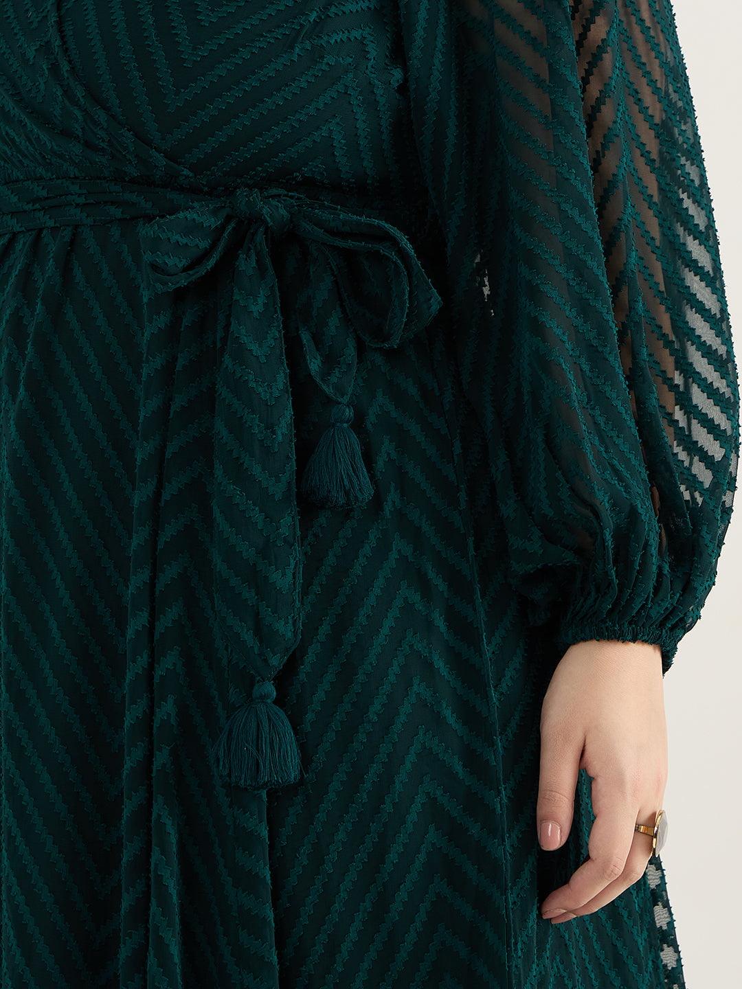 Forest Green Chevron Dobby Wrap Maxi Dress