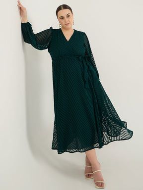 Forest Green Chevron Dobby Wrap Maxi Dress