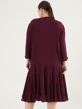 Wine Button Down Tiered Midi Dress