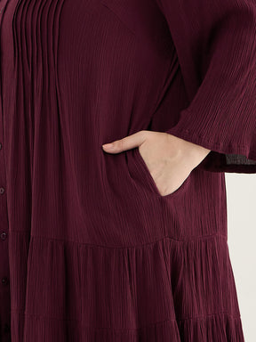 Wine Button Down Tiered Midi Dress