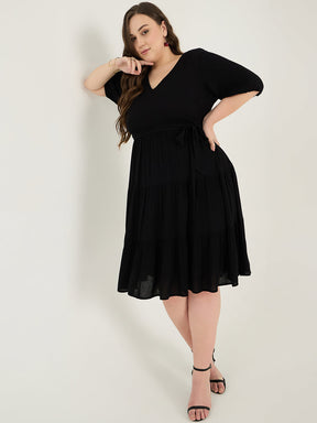 Black Tiered Midi Dress