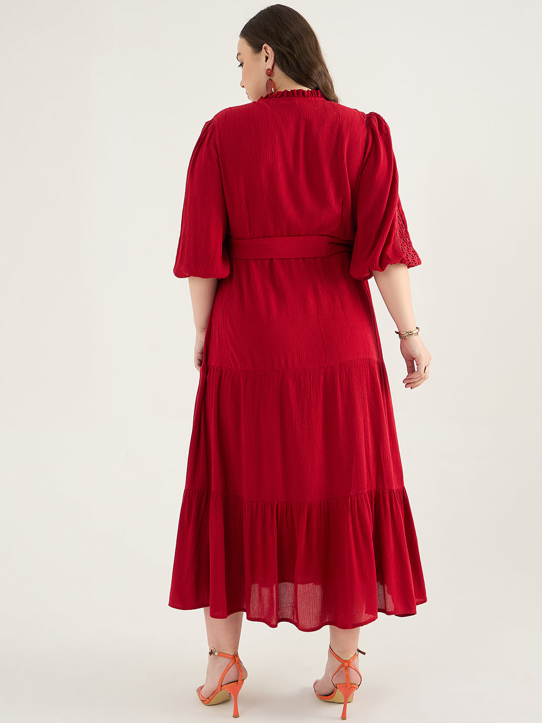 Cranberry Schiffli Tiered Maxi Dress