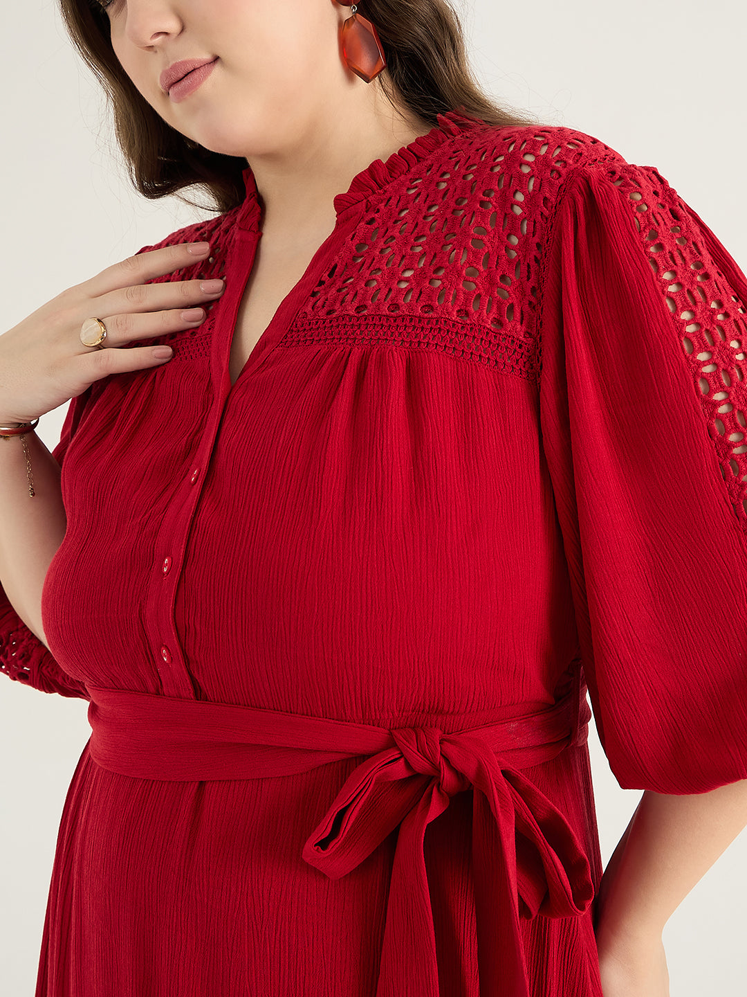 Cranberry Schiffli Tiered Maxi Dress