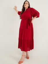 Cranberry Schiffli Tiered Maxi Dress